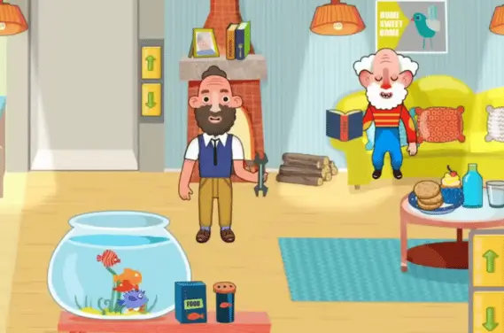 Pepi house apk featured Image. Grandpa standing holding a book to read